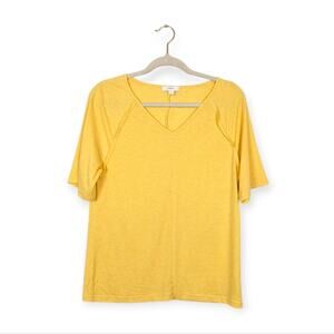 Vince Yellow V-Neck Cotton Modal Short Sleeve Top Size S